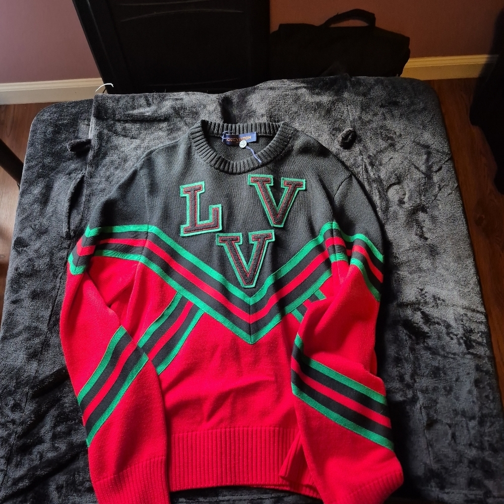 Red and Green Sweater with LV Design 100% Authentic